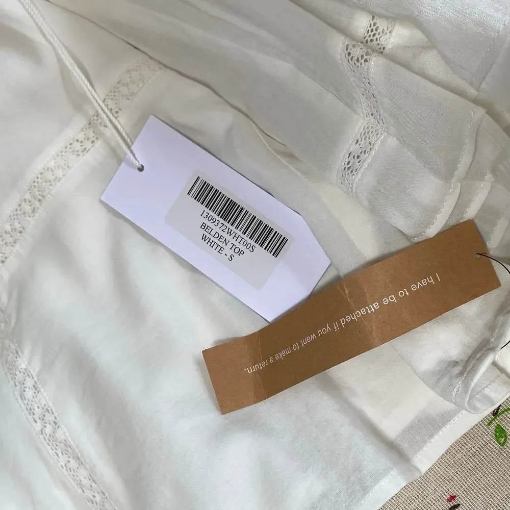 Reformation Belden Top Ruffle Puff Sleeve Square Neck White Small Cottagecore